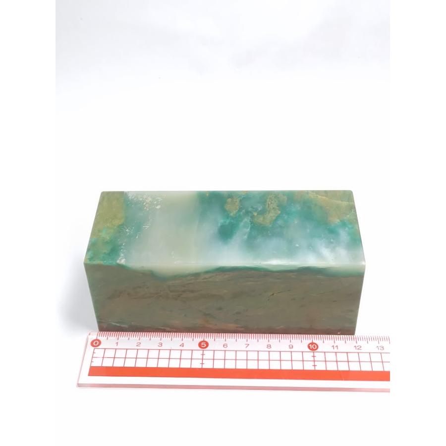 角印材(3)広東緑凍石 大きい角印 4.6x4.8x12cm 795g 中国印材