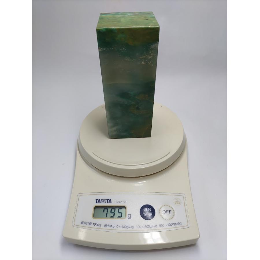 中国　凍石　印材　天然石　美術品　骨董品 角印材(3)広東緑凍石 大きい角印 4.6x4.8x12cm 795g 中国