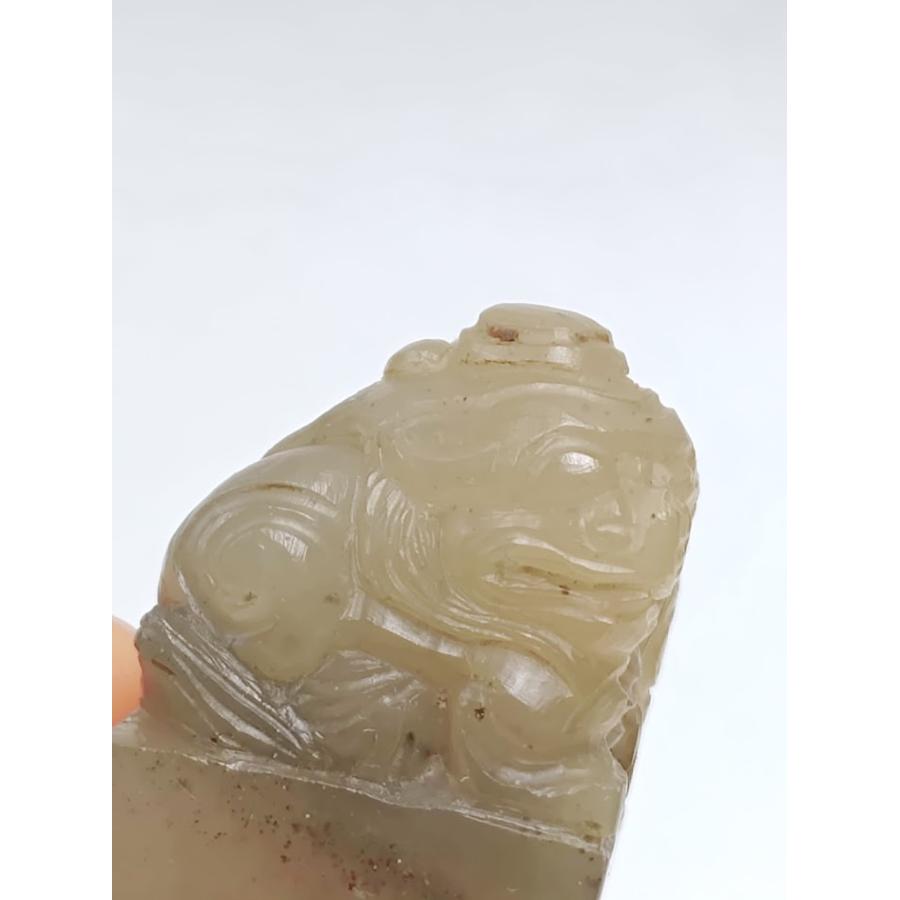 美術品/アンティーク 中国 玉石白玉彫刻 唐子鈕印材 C R1373