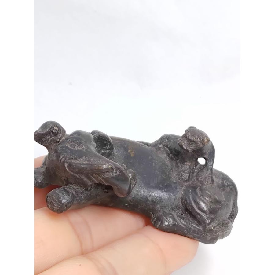 銅製文鎮象と獅子】166g 90年代仕入 布箱入 単品 筆置き 文鎮 銅製