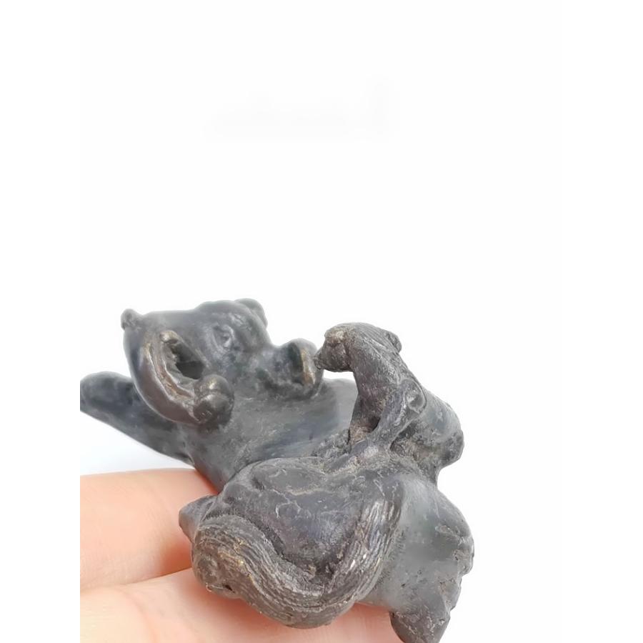 銅製文鎮象と獅子】166g 90年代仕入 布箱入 単品 筆置き 文鎮 銅製