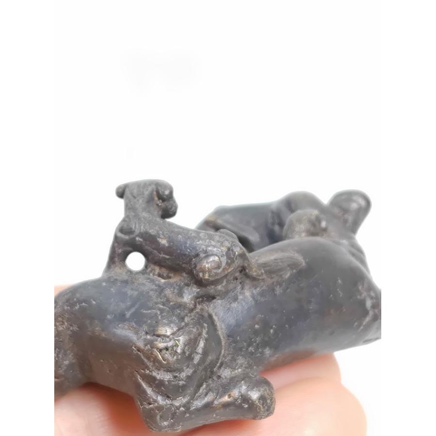 銅製文鎮象と獅子】166g 90年代仕入 布箱入 単品 筆置き 文鎮 銅製
