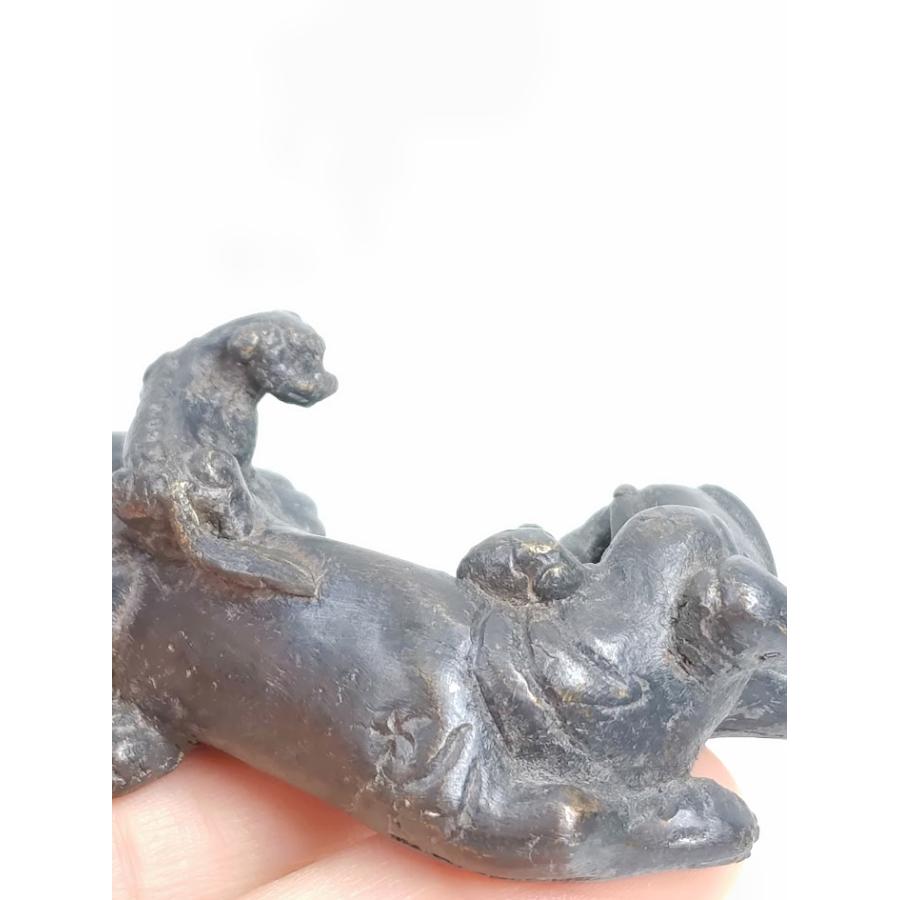 銅製文鎮象と獅子】166g 90年代仕入 布箱入 単品 筆置き 文鎮 銅製