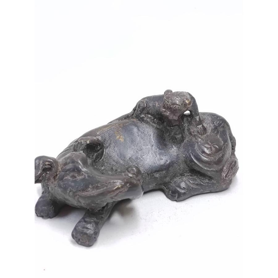 銅製文鎮象と獅子】166g 90年代仕入 布箱入 単品 筆置き 文鎮 銅製