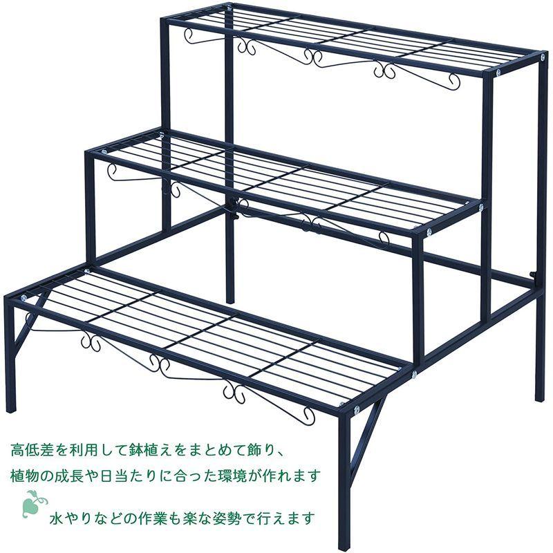 訳あり 3段 アイアン フラワースタンド プランタースタンド ベランダ 室内 屋外 鉢植えスタンド 花台 ガーデンラック 黒 大型 長方形 植木鉢 Www Factana Com