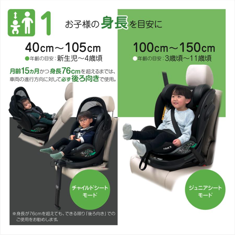 回転型 チャイルドシート【本体＋シートマット】 新生児  ISOFIX 新生児から11歳まで 送料無料 取付け簡単 乳児 幼児  出産祝い R129 TOM'S トムス 公式の画像