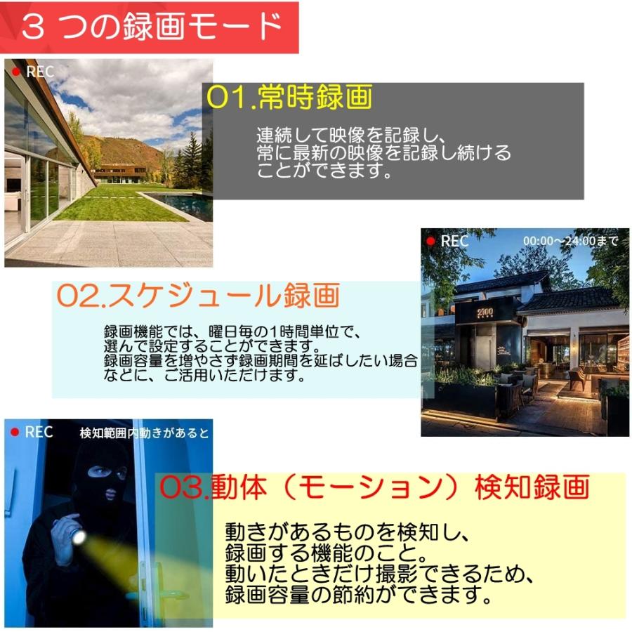 【特典付】カメラ数 HDD容量 選択式 防災 防犯カメラ ワイヤレス 屋外 カメラ2台~ 容量1TB~ハードディスク内蔵レコーダー 12インチ液晶モニター一体式 300万画素_11