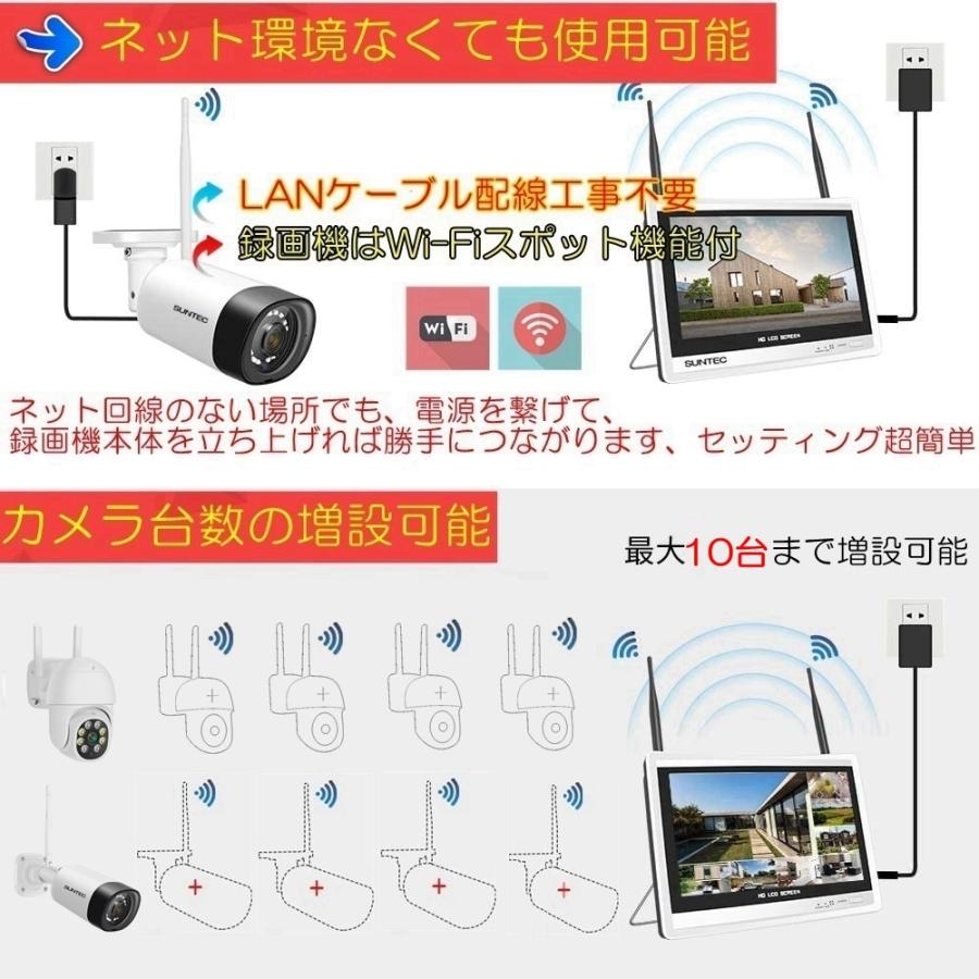 【特典付】カメラ数 HDD容量 選択式 防災 防犯カメラ ワイヤレス 屋外 カメラ2台~ 容量1TB~ハードディスク内蔵レコーダー 12インチ液晶モニター一体式 300万画素_1