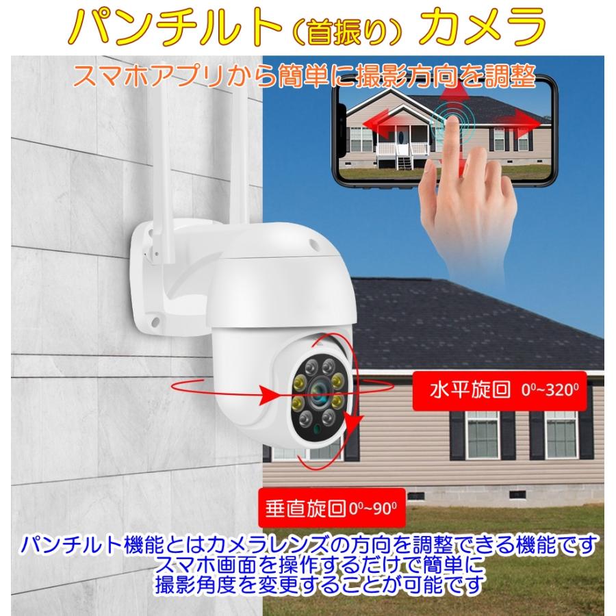 3レンズ防水仕様屋外用 Wi-Fi防犯カメラ　128GB miniSD付き 防災 防犯カメラ ワイヤレス 屋外 パンチルトカメラ300万画素 WiFi