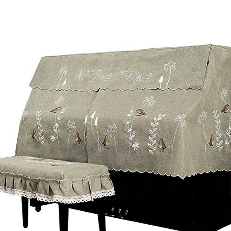 Umoraピアノカバー セット アップライト 北欧風 防塵 刺繍 可愛い エレガント 鳥（ピアノカバー＋2人用椅子カバー）