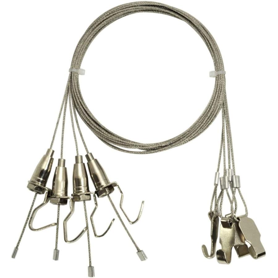 ピクチャーレール用 ステンレスワイヤー 吊り下げ金具 シルバー 4本セット (0.5m フック1個)