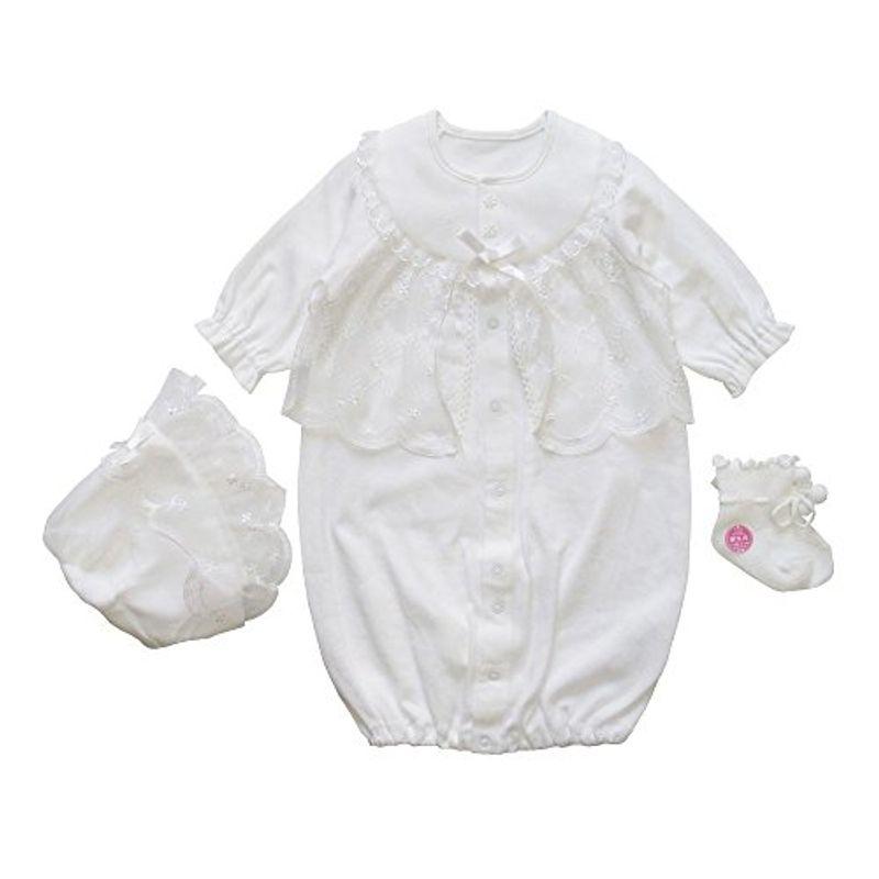 3点セット 春秋物素材 日本製 新生児ベビー用セレモニードレス お宮参り退院時に お帽子とベビーソックス付き 初宮参り 洋装 品多く