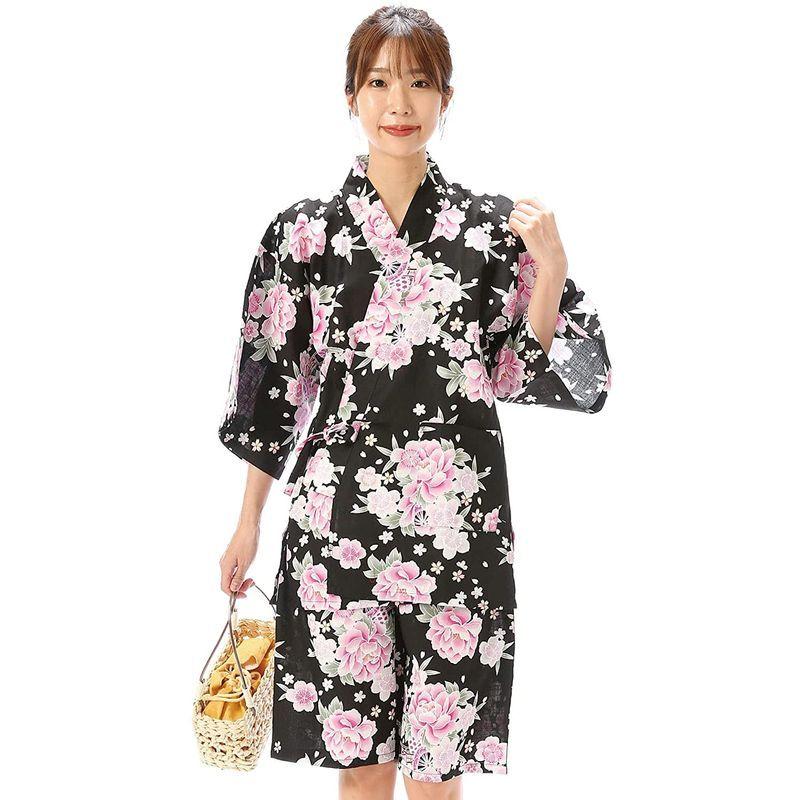 初回限定 1551bj 甚平 レディース 上下セット 綿100 涼しい ルームウェア お部屋着 パジャマ 浴衣柄 和柄 花車 黒 Lサイズ Justinlivesey Com