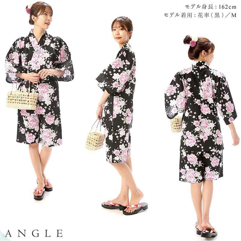 初回限定 1551bj 甚平 レディース 上下セット 綿100 涼しい ルームウェア お部屋着 パジャマ 浴衣柄 和柄 花車 黒 Lサイズ Justinlivesey Com