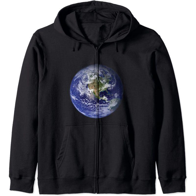 Earth Planet フラットアース 北米 地球儀 宇宙雲 ジップパーカー