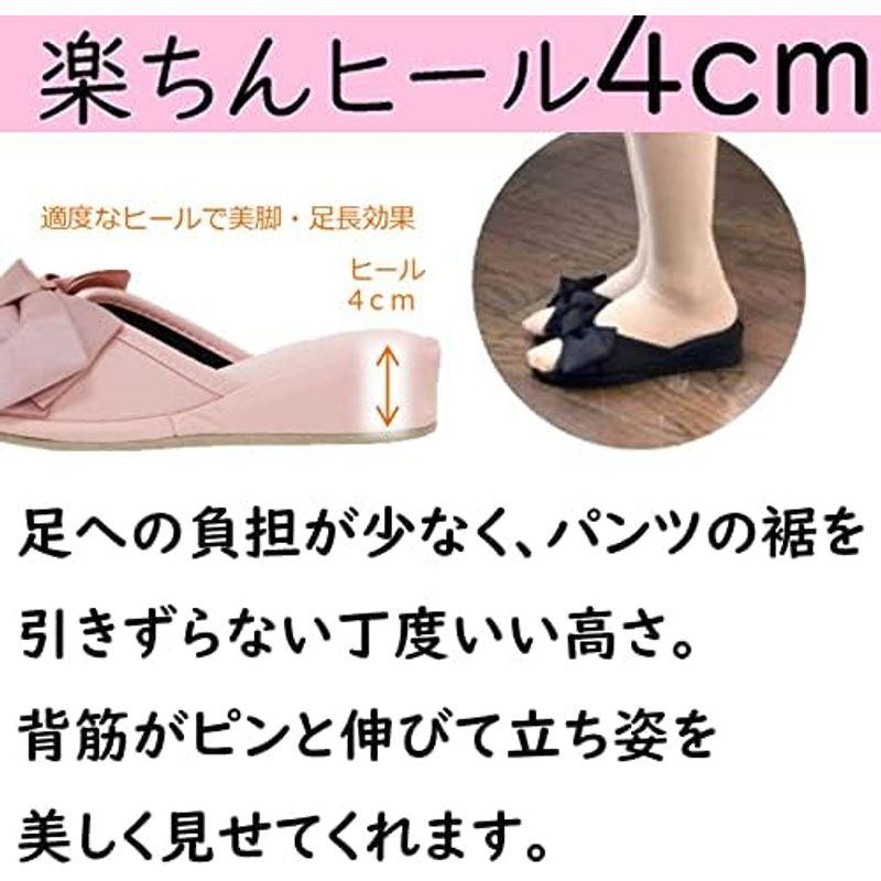 ベーシックスタンダード ヒールスリッパ レディース 室内 軽量 静音 おしゃれ 4cm 美脚 STYLE ベロア リボン ブラック (学校｜tomy-zone｜15