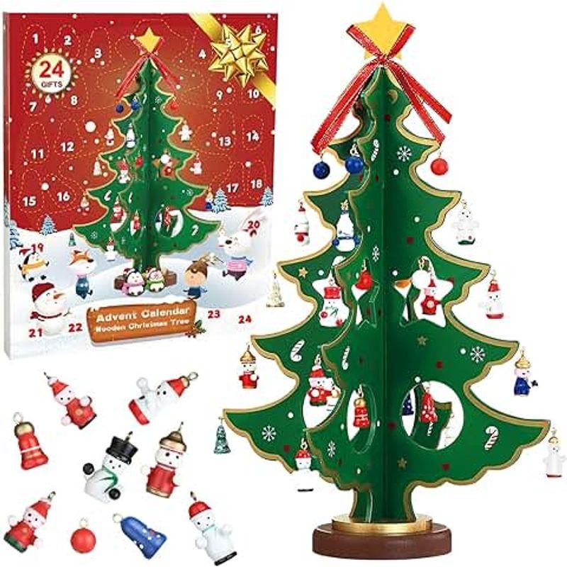 LEMESO アドベントカレンダー 2023 クリスマスツリー 卓上 木製 クリスマス オーナメント 飾り 置物 飾り付け デコレーション｜tomy-zone｜02