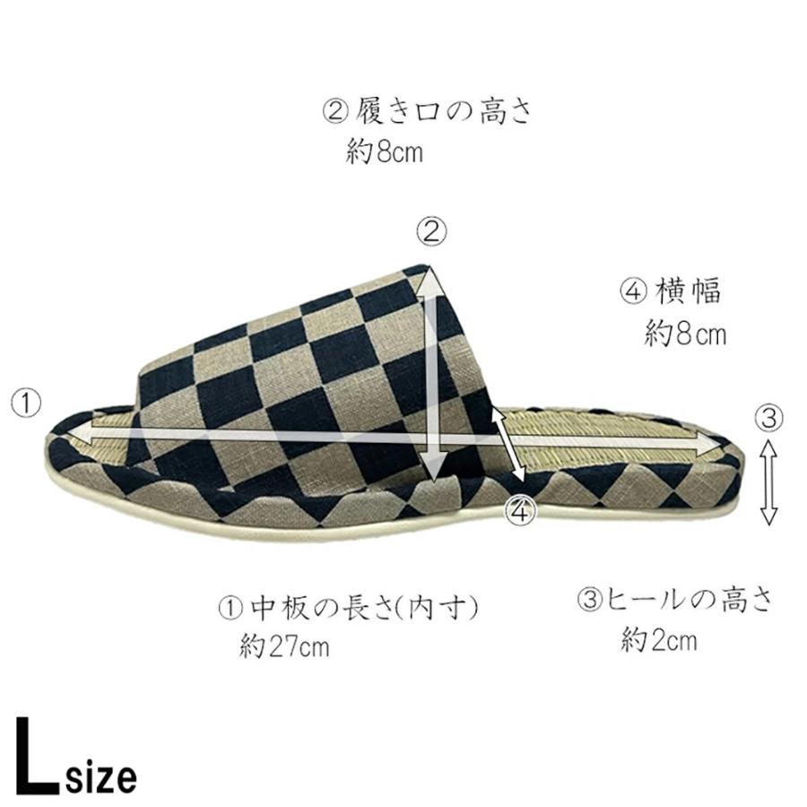 スリッパ 畳 涼しい タタミ 日本製 い草の薫る 畳中 和風スリッパ M L LL 本藍染 前あき型 めだか なす 渦巻 市松 大きいサイズ ジャンボ 蒸れない |  | 12