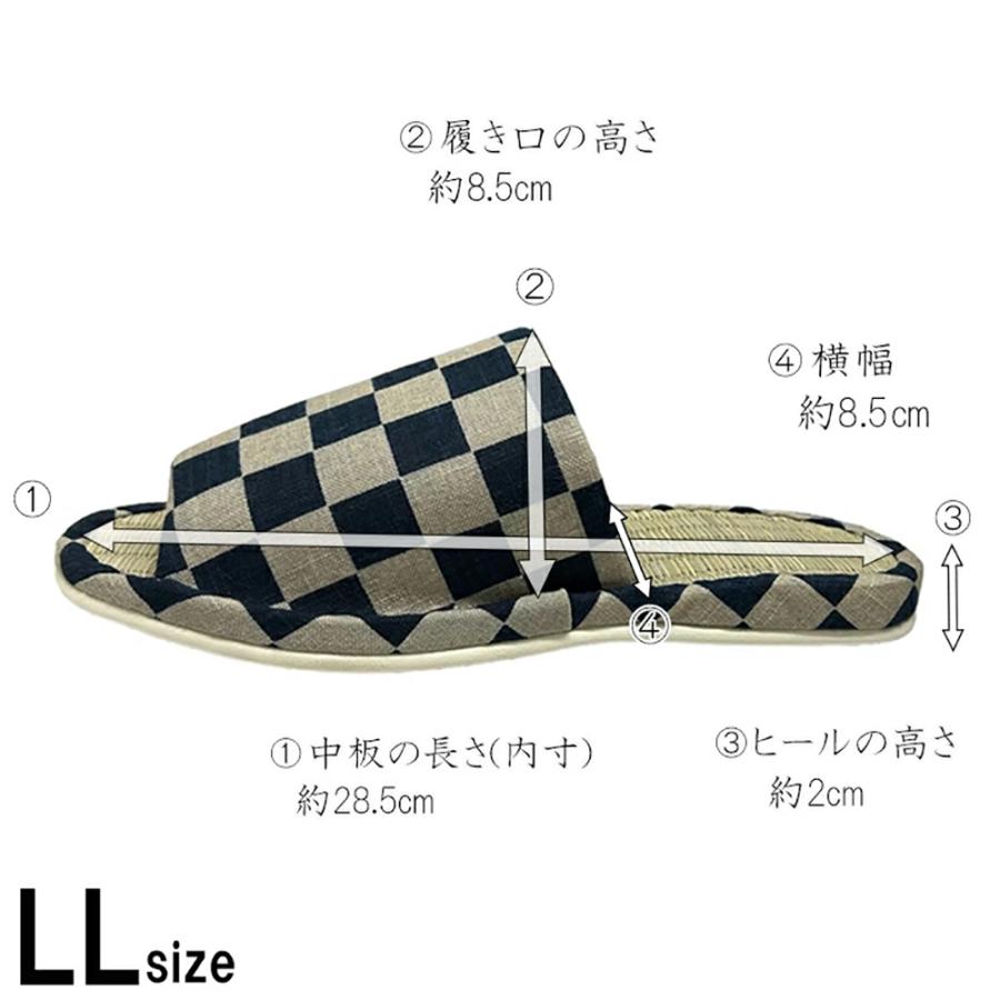 スリッパ 畳 涼しい タタミ 日本製 い草の薫る 畳中 和風スリッパ M L LL 本藍染 前あき型 めだか なす 渦巻 市松 大きいサイズ ジャンボ 蒸れない |  | 14