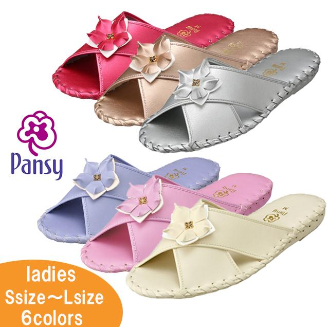Pansy（パンジー） フラワーモチーフスリッパ レッド ゴールド