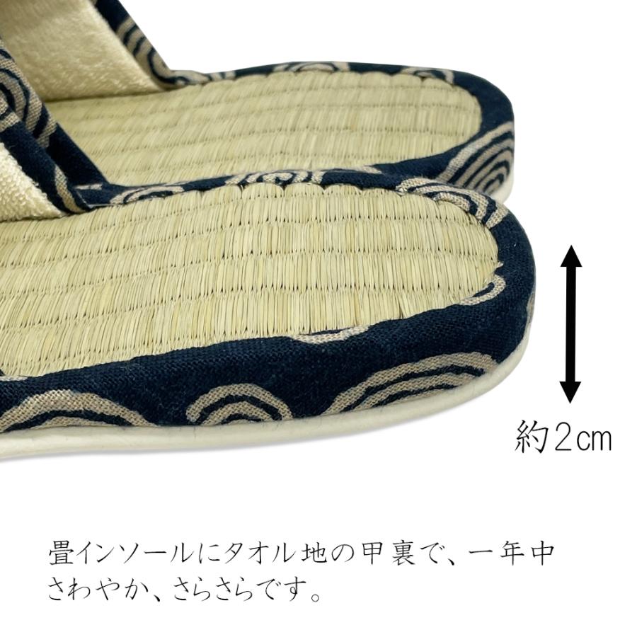 スリッパ 涼しい 畳 タタミ 日本製 【M〜LLサイズ4〜50足セット】 い草 畳中 和風スリッパ レディース メンズ 蒸れない 本藍染 前あき型 めだか なす 渦巻 市松 |  | 07