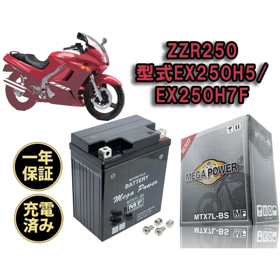 バイク バッテリー ZZR250 1年保証 YTX7L-BS HTX7L-BS 最新入荷 FTX7L-BS 【驚きの価格が実現！】 互換品