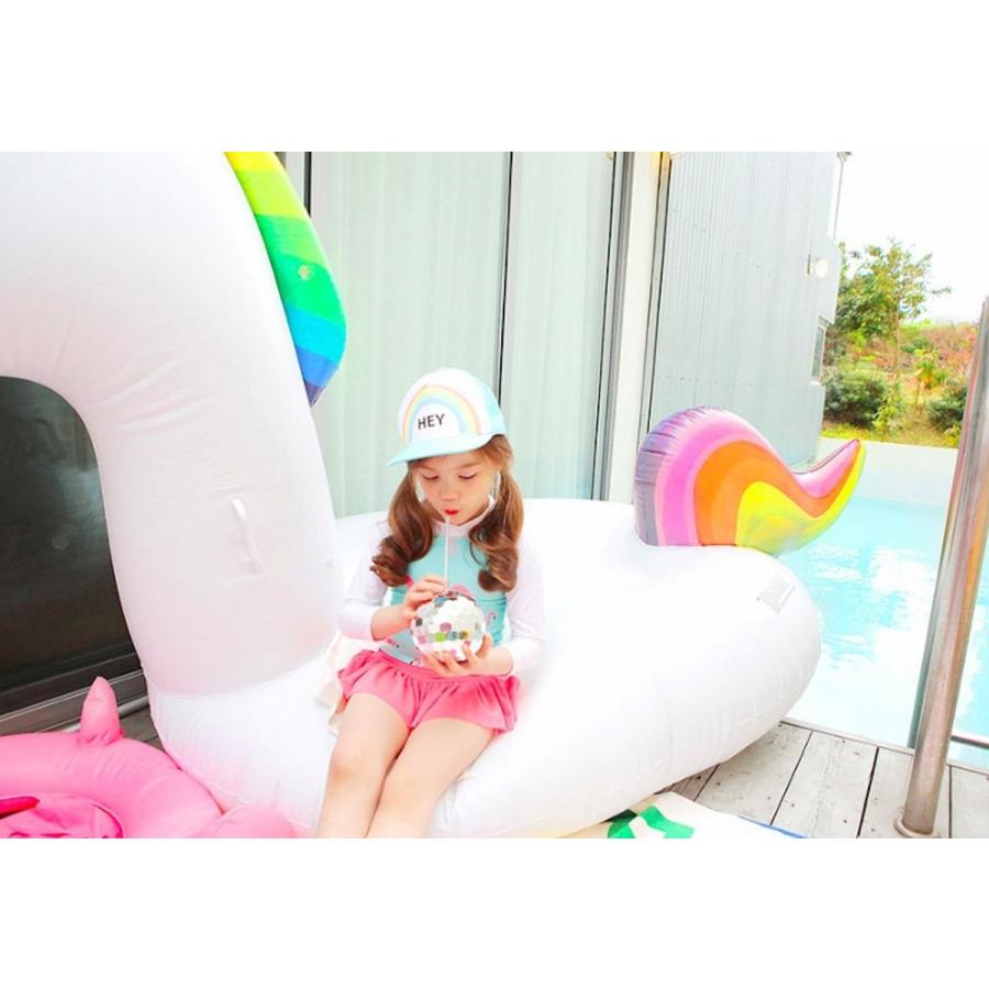 Emfay キッズ 女の子 水着 セパレート フラミンゴ柄 長袖 女児水着 ラッシュガード キャップ付き ブルー 90 100cm Lagence Sausheim Fr