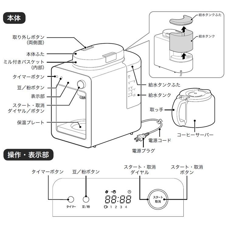 siroca シロカ 全自動コーヒーメーカー カフェばこ SC-A351（S） コーヒーミル内蔵 送料無料｜tonya｜04