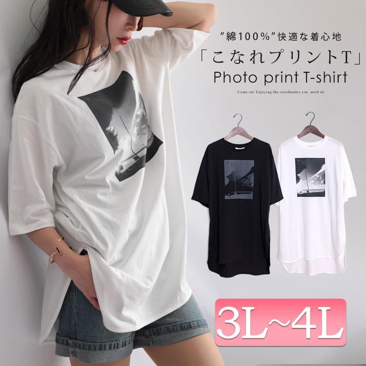 大きいサイズ レディース レディス トップス カットソー Tシャツ 半袖 プリント コットン ロング スリット 夏コーデ 3l 4l オフホワイト 白 ブラック 黒 夏 春 And N5321 大きいサイズワンピース問屋 通販 Yahoo ショッピング