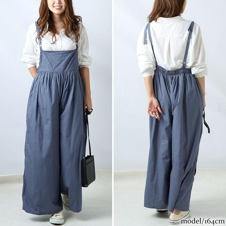 大きいサイズ レディース オールインワン サロペット ギャザーサロペットワイドパンツ ワイドパンツ 秋服 春服 夏服 LL 2L 3L 4L 5L 黒 ブルー ライトグレー | GOLDJAPAN | 13