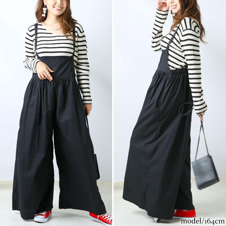 大きいサイズ レディース オールインワン サロペット ギャザーサロペットワイドパンツ ワイドパンツ 秋服 春服 夏服 LL 2L 3L 4L 5L 黒 ブルー ライトグレー | GOLDJAPAN | 11