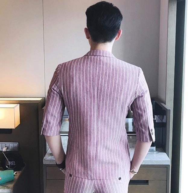 タイムセール】ストライプ 縦縞 メンズ スーツ セットアップ5分