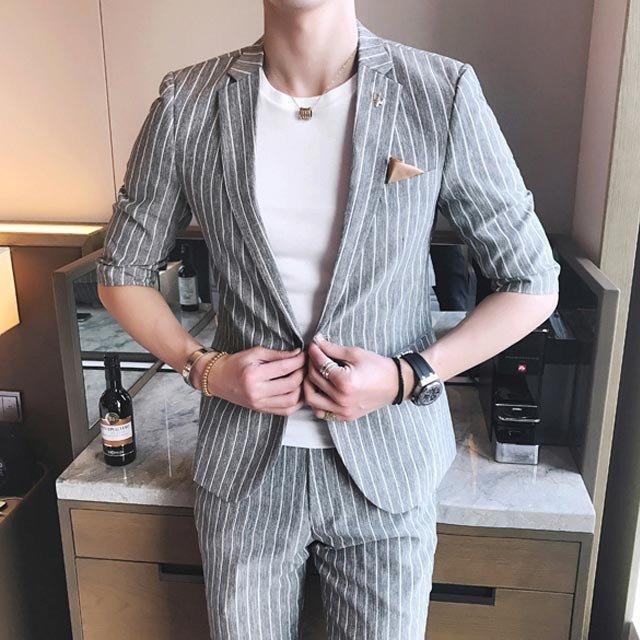 スーツ セットアップ ストライプ 春夏 タイムセール】ストライプ 縦縞 メンズ スーツ セットアップ5分