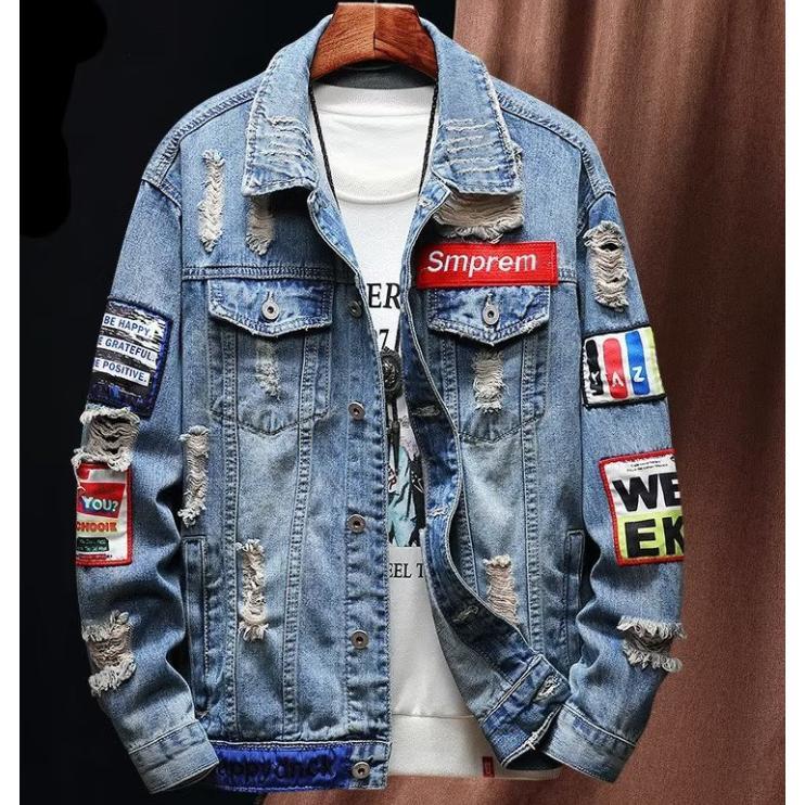 タイムセール】メンズ デニム ジャケット ワッペン ジーンズ