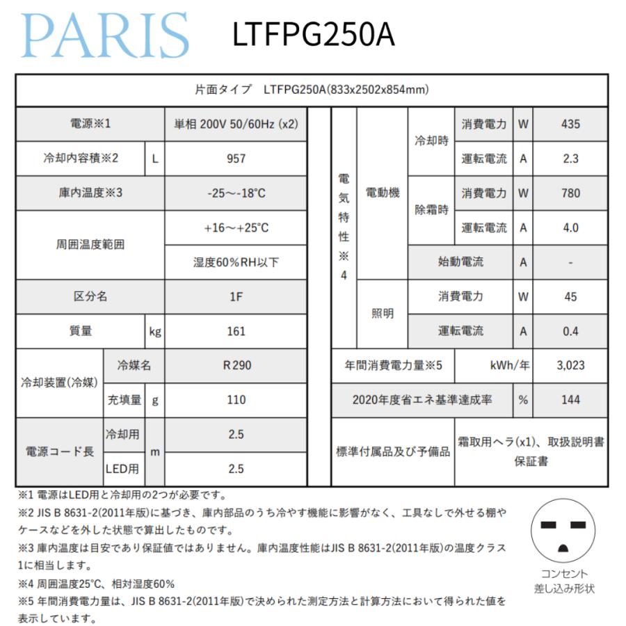 冷凍プラグインショーケース　ダイキン　平型　業務用　冷凍ショーケース　PARIS　片面タイプ　LTFPG250A　957L | ダイキン | 06