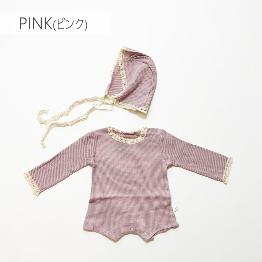 de / laceセレモニーロンパース（short） 半袖 ボンネットセット ベビー ロンパース お宮参り 退院着 セレモニーロンパース 韓国 セット