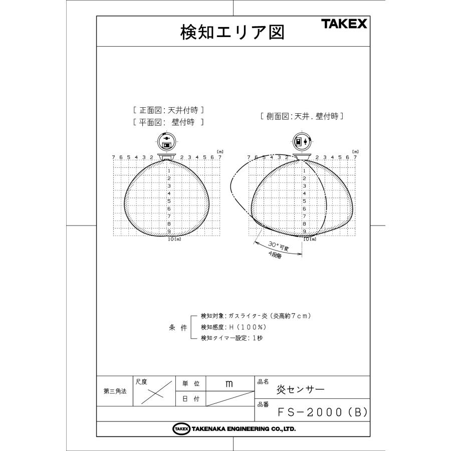 ひな　2点 FS-2000（B)】炎センサー 紫外線検出方式 ブザー式 屋内用 TAKEX 竹中