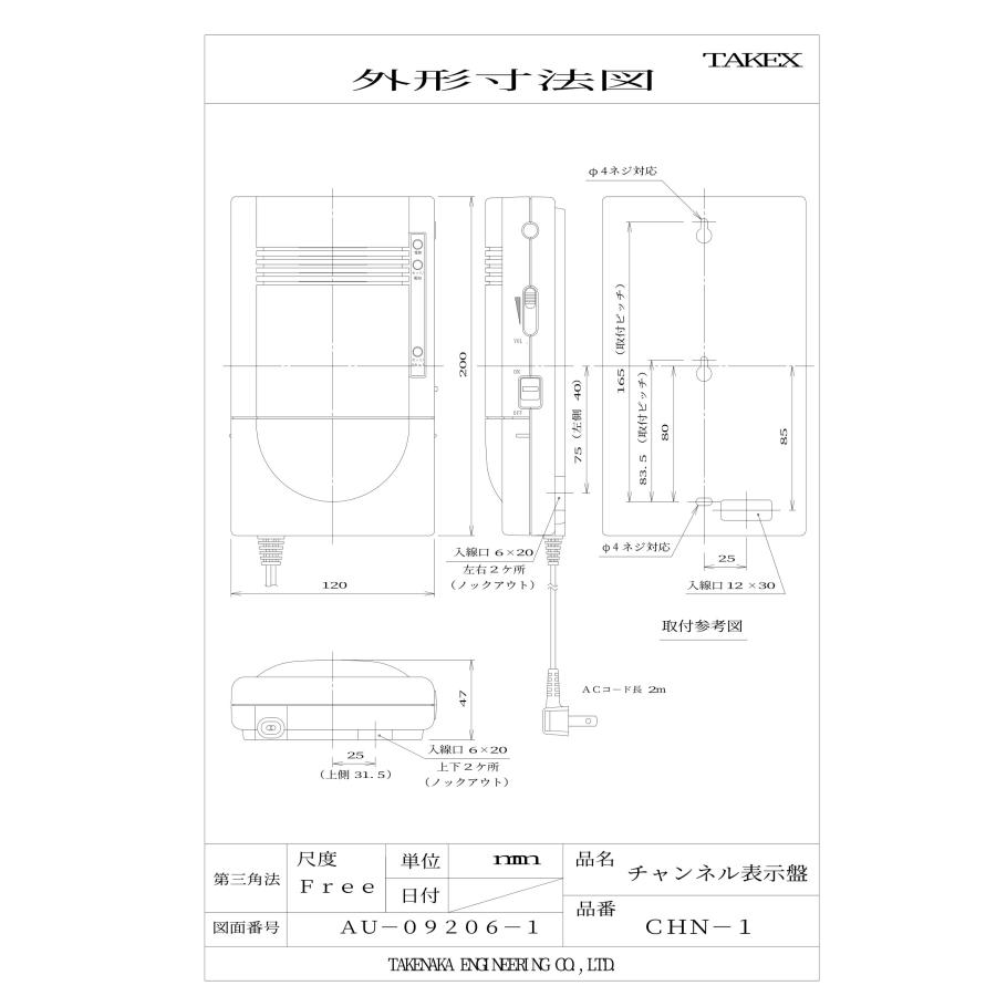 tktk5ページ① TAKEX（タケックス） 【CHN-1】チャンネル表示板 1CH用 竹中