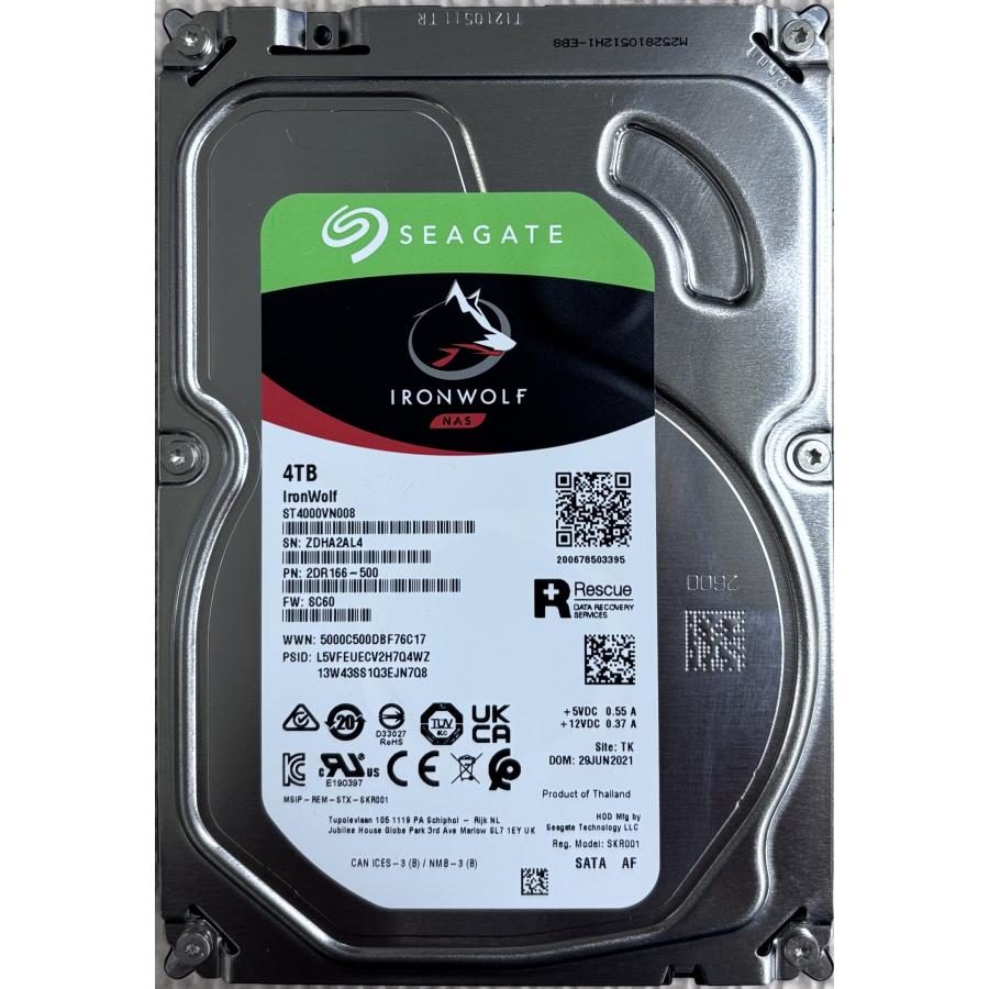Seagate IronWolf 4TB HDD NAS用 フォーマット済 IRONWOLF SeaGate IronWolf NAS ハードディスク 4TB / フォーマット