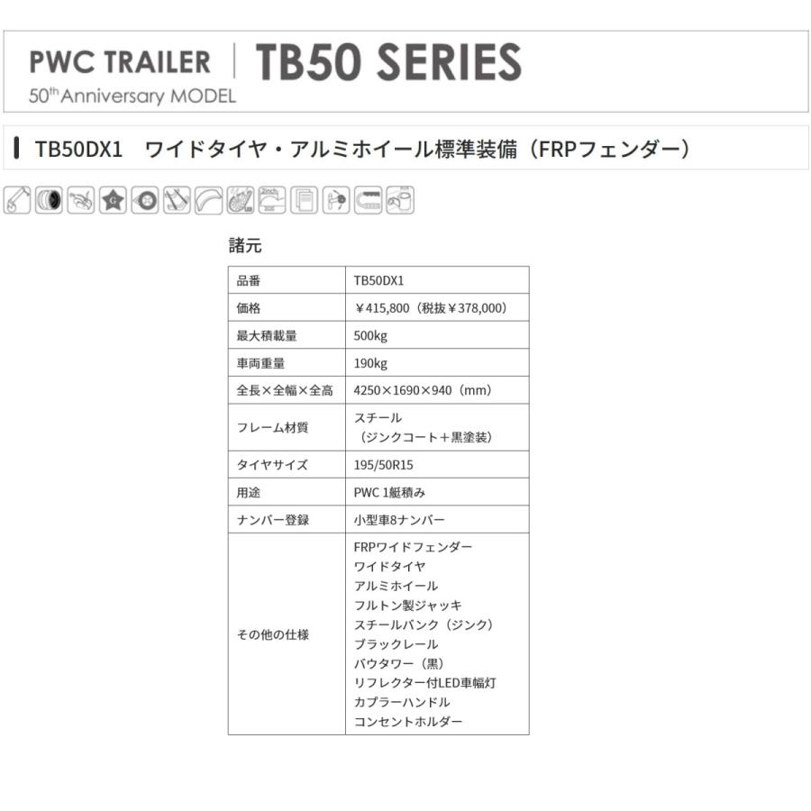 サントレックス PWCトレーラー TB50DX1 最大積載量500kg サントレックス PWCトレーラー TB50DX1 最大積載量500kg