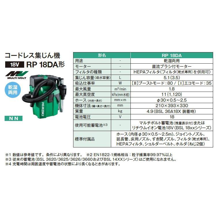 HiKOKI（ハイコーキ） 18V コードレス集じん機 RP18DA(NN) 本体のみ