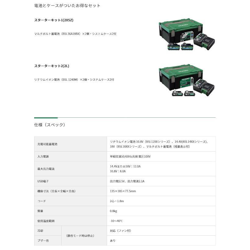 セット購入ページ HiKOKI[ハイコーキ] 10.8V/14.4/18V/36V/2ポート急速充電器/USB充電端子付