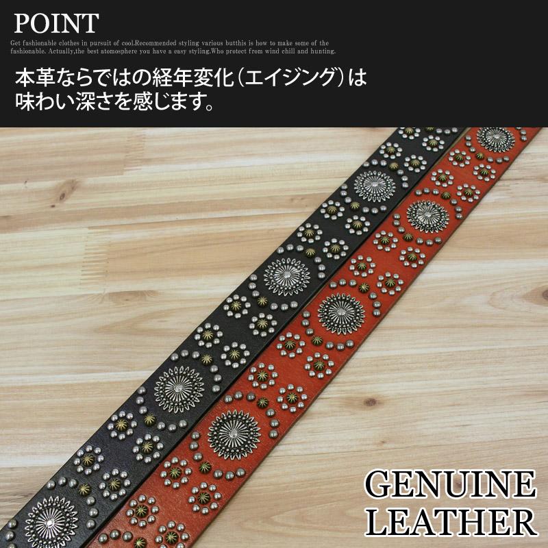 スタッズベルト　ウエスタン　ウエスト90-100cm ベルト メンズ 本革 レザー ウエスタン スタッズベルト 牛革 男女兼用