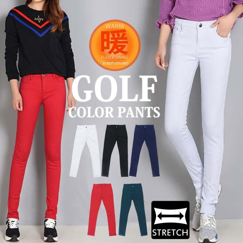 ゴルフパンツ レディース ゴルフウェア 裏起毛 ストレッチ 無地