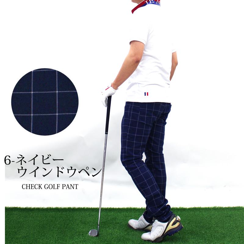 【新品】FR2 ゴルフパンツ ネイビー系チェック　XLサイズ ゴルフパンツ メンズ ゴルフウェア チェック柄パンツ ストレッチ