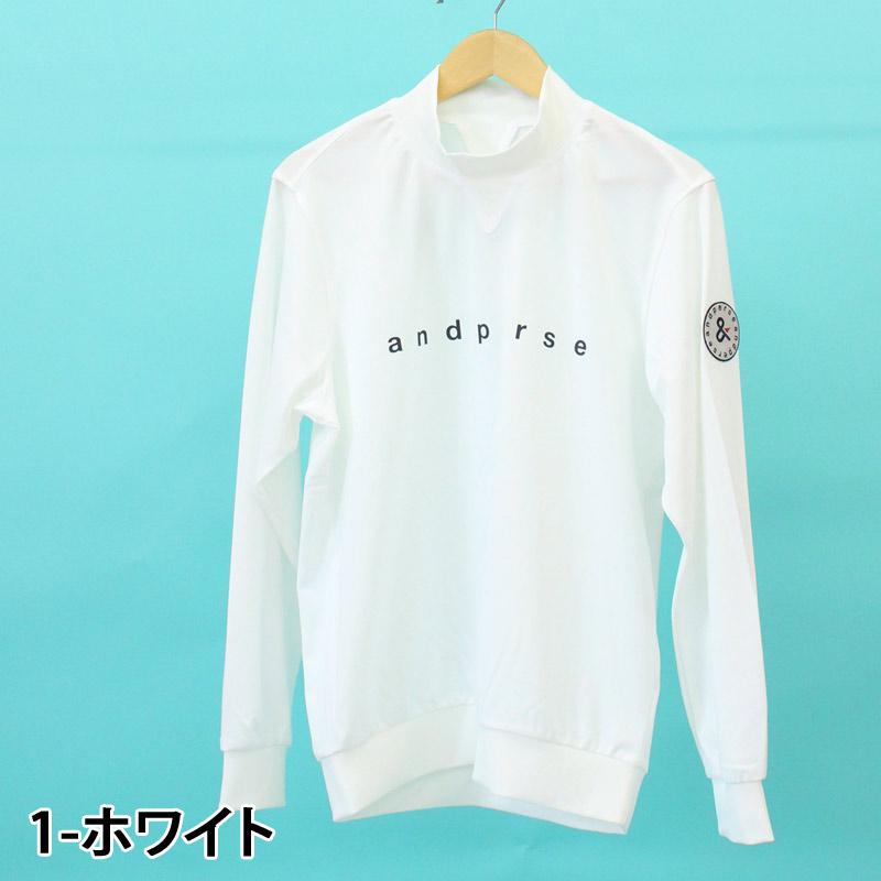 サイズ：M AND PER SE アンパスィ  モックネック 長袖スウェット プリント  ブラック系 [240101426342] ゴルフウェア メンズ ストスト and per se アンパスィ ゴルフウェア メンズ トレーナー モック