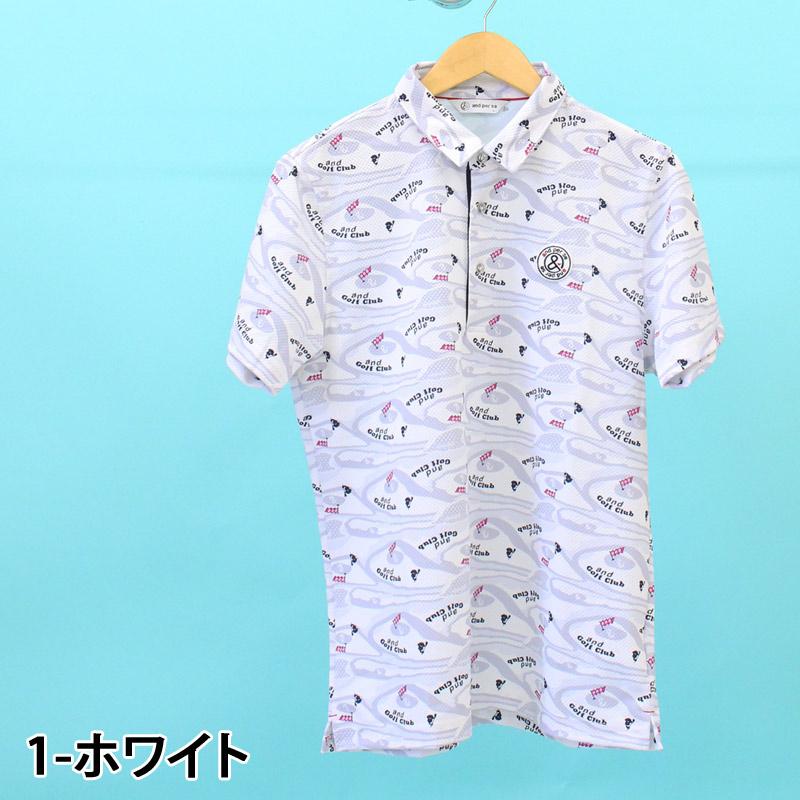 新品ゴルフウェア and per se メンズ　半袖ポロシャツ 総柄 Lサイズ and per se（アンパスィ） ゴルフウェア メンズ ポロシャツ 半袖