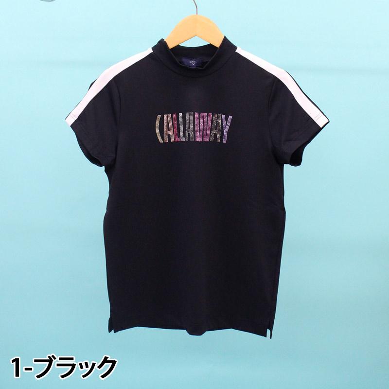 Callaway キャロウェイアパレル ゴルフウェア レディースモックネックシャツ ラインストーンロゴ トップス 半袖 ブランド おしゃれ 春夏の画像