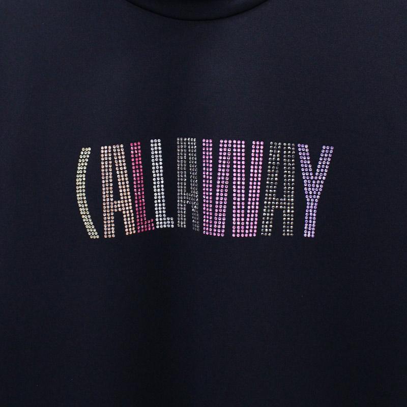 Callaway キャロウェイアパレル ゴルフウェア レディースモックネックシャツ ラインストーンロゴ トップス 半袖 ブランド おしゃれ 春夏の画像