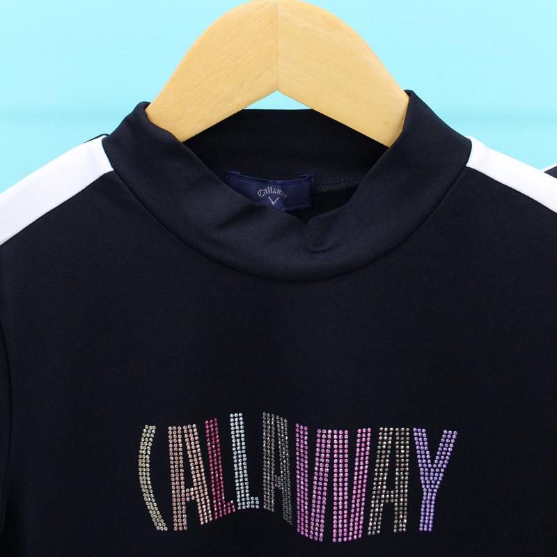 Callaway キャロウェイアパレル ゴルフウェア レディースモックネックシャツ ラインストーンロゴ トップス 半袖 ブランド おしゃれ 春夏の画像